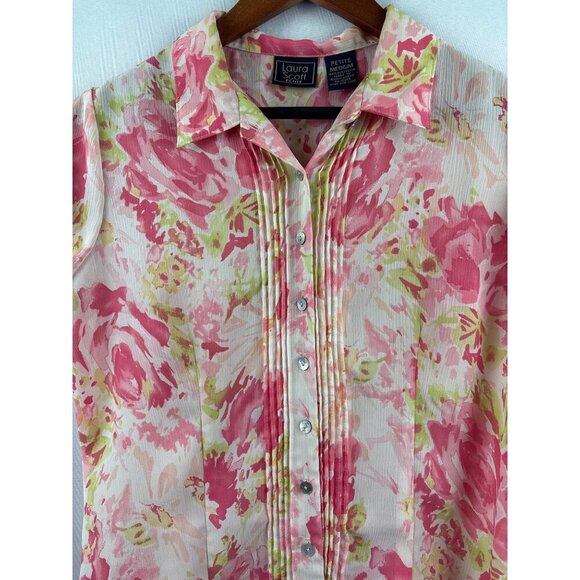 Laura Scott Petite Medium Floral Button-Up Blouse - Picture 3 of 5